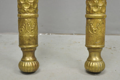Vintage Italian Regency Neoclassical Large Brass Lion Sconce Door Handles Pair