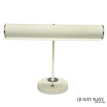 Vintage Mid Century Modern White Enamel Metal Arch Desk Lamp w/ Chrome Accents