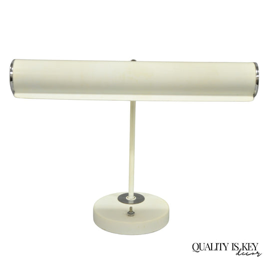 Vintage Mid Century Modern White Enamel Metal Arch Desk Lamp w/ Chrome Accents