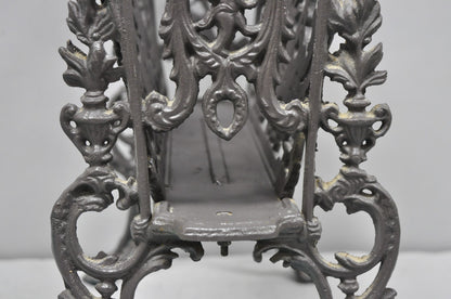 Vintage French Renaissance Victorian Style Cast Iron Magazine Rack with Cherubs