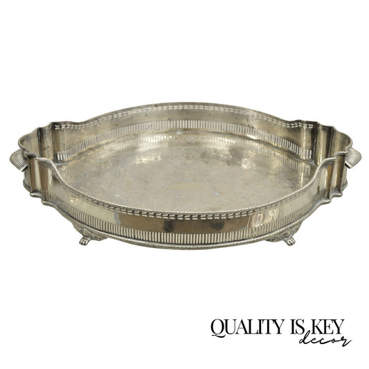 English Victorian Style Oval Raised Gallery Silver Plated Centerpiece Tray