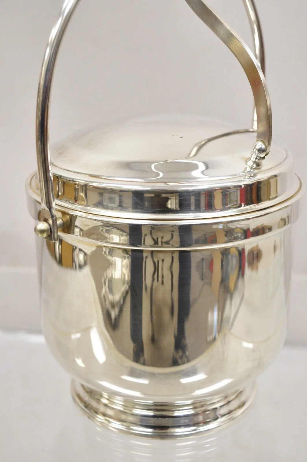 Vintage Wallace Mid Century Modern Silver Plated Glass Lined Hinged Ice Bucket