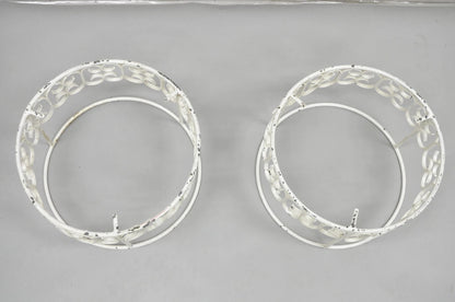 Vintage Arthur Umanoff Wrought Iron Scroll Low Round Glass Top Side Table - Pair