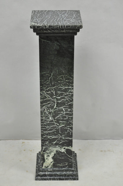 Vintage Italian Classical Style Dark Green Marble Square Column Pedestal Stand