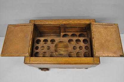 Antique Arts & Crafts Oak Wood Rolling Bar Cart Liquor Cabinet by Lammert's