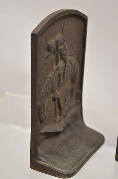 Antique Cast Iron End of Trail Indian Native American Figural Bookends