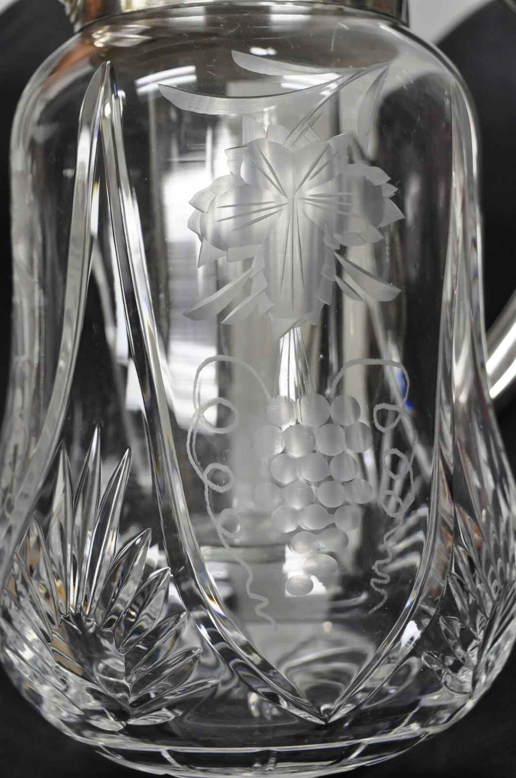 Antique Victorian German Silver Plated Cut Crystal Glass Lemonade Water Pitcher