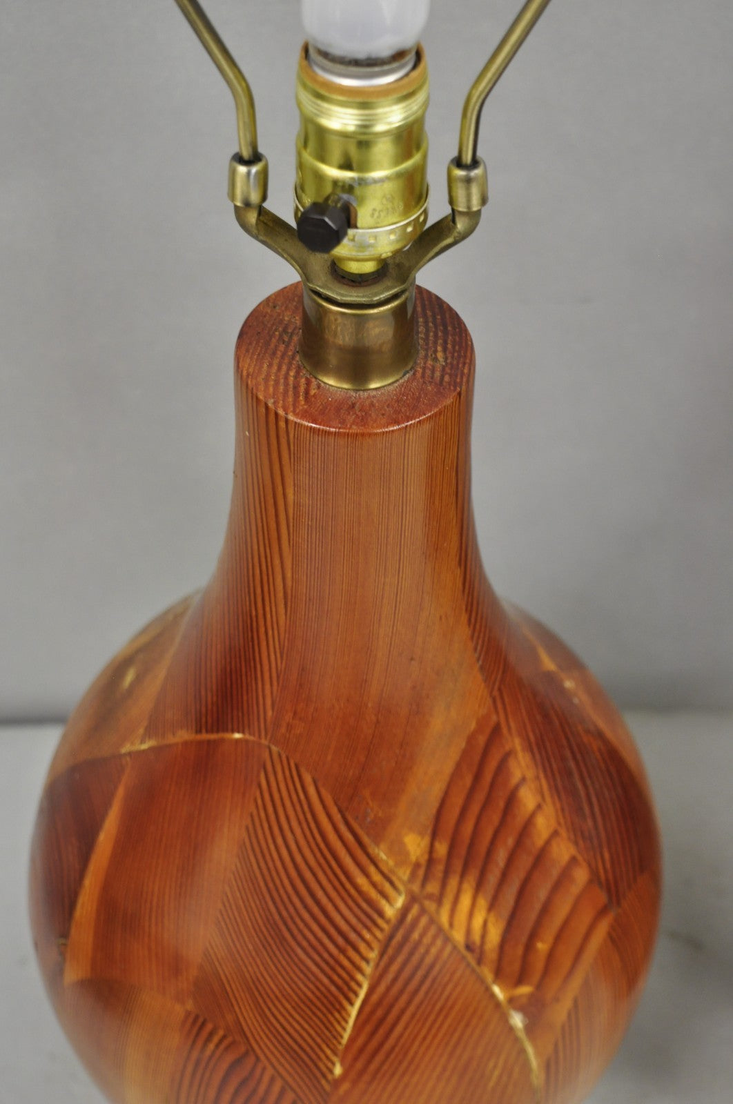 Vintage Mid Century Modern Bulbous Sculpted Swedish Pine Wood Table Lamps, Pair