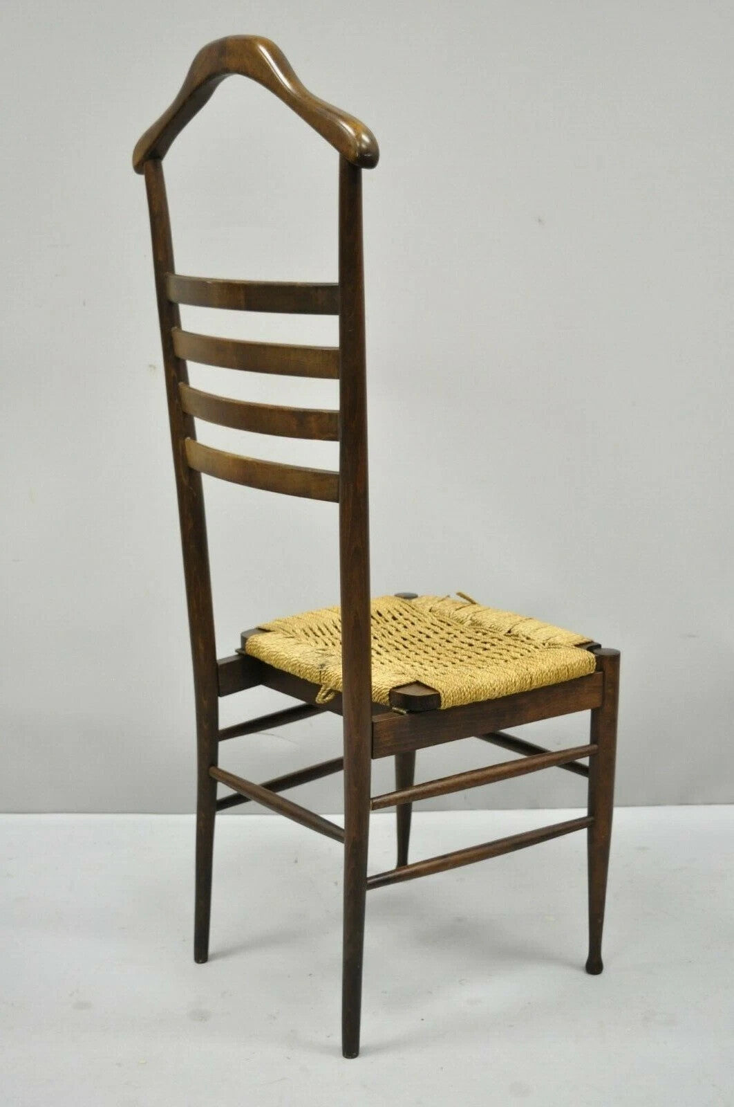 Vintage Mid Century Italian Modern Wood & Rope Clothing Valet Butlers Chair
