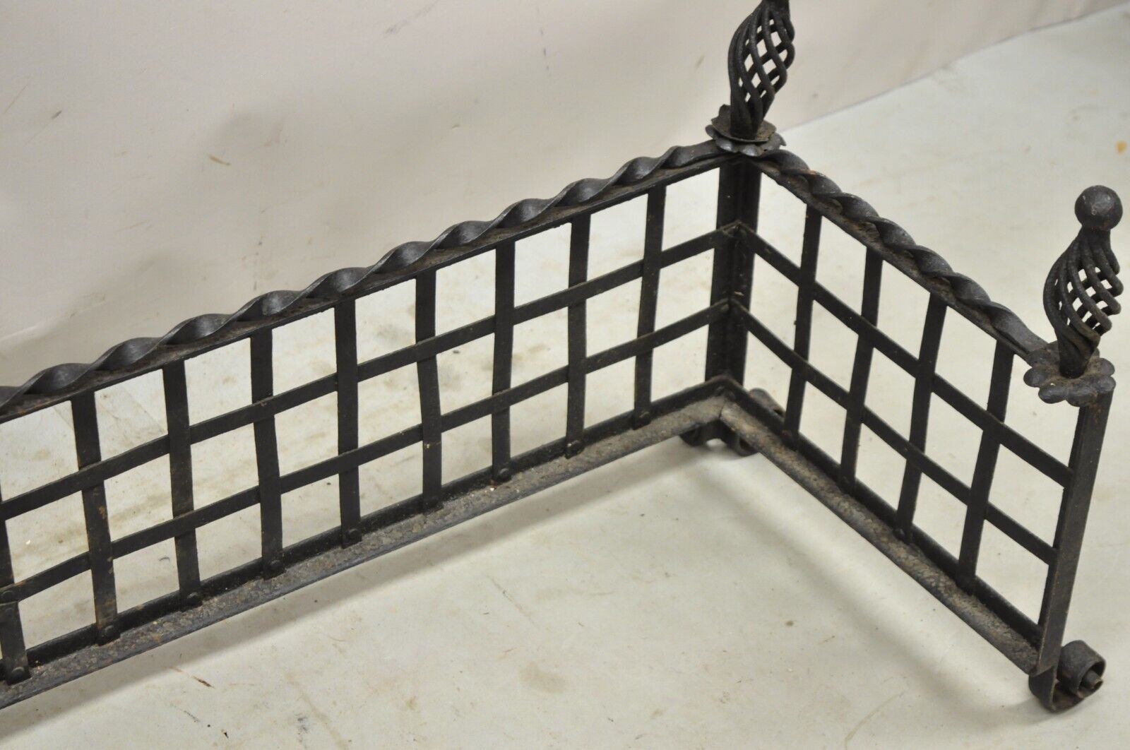 Antique Gothic Wrought Iron Spiral Twist 56" Fireplace Mantel Fender Surround