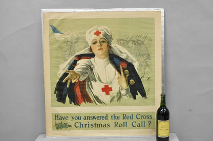 Original Vintage 1918 WWI Harrison Fisher Poster Red Cross Christmas Roll Call