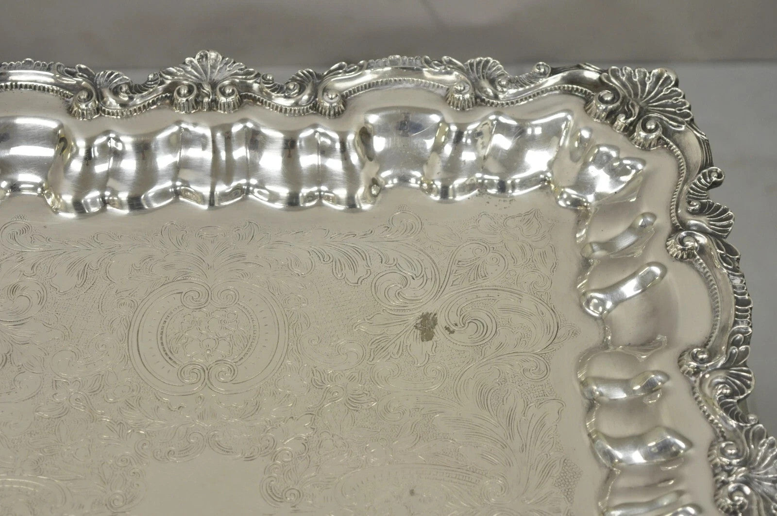 Vintage Chippendale by Wallace Silver Plated 16" Square Bar Platter Tray on Feet