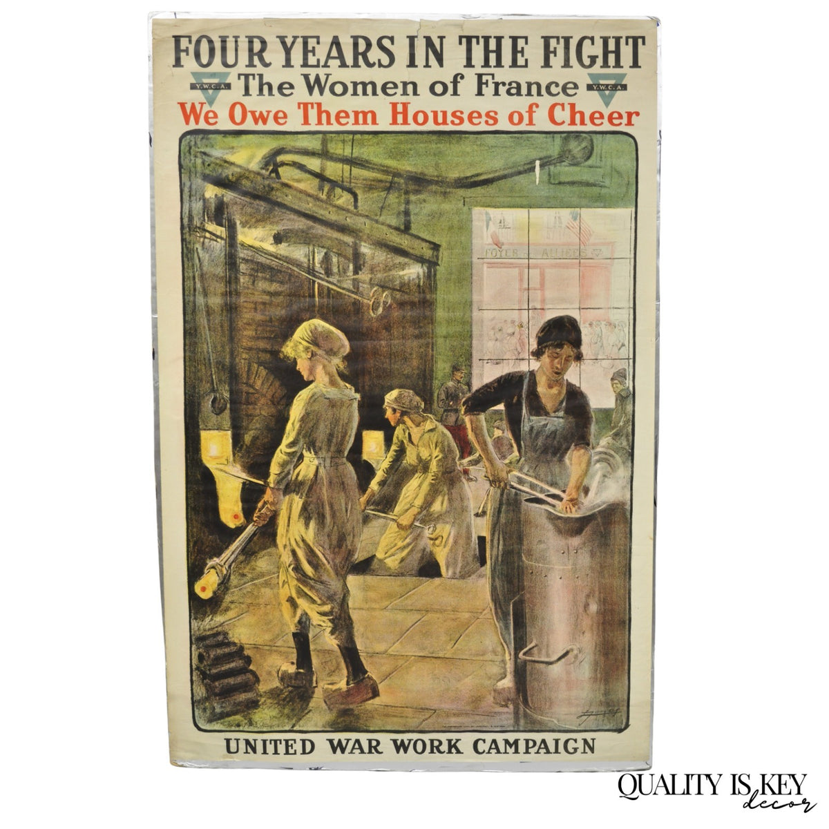 Original Vintage YWCA 1918 WWI Poster 'Four Years in the Fight' by Lucien Jonas