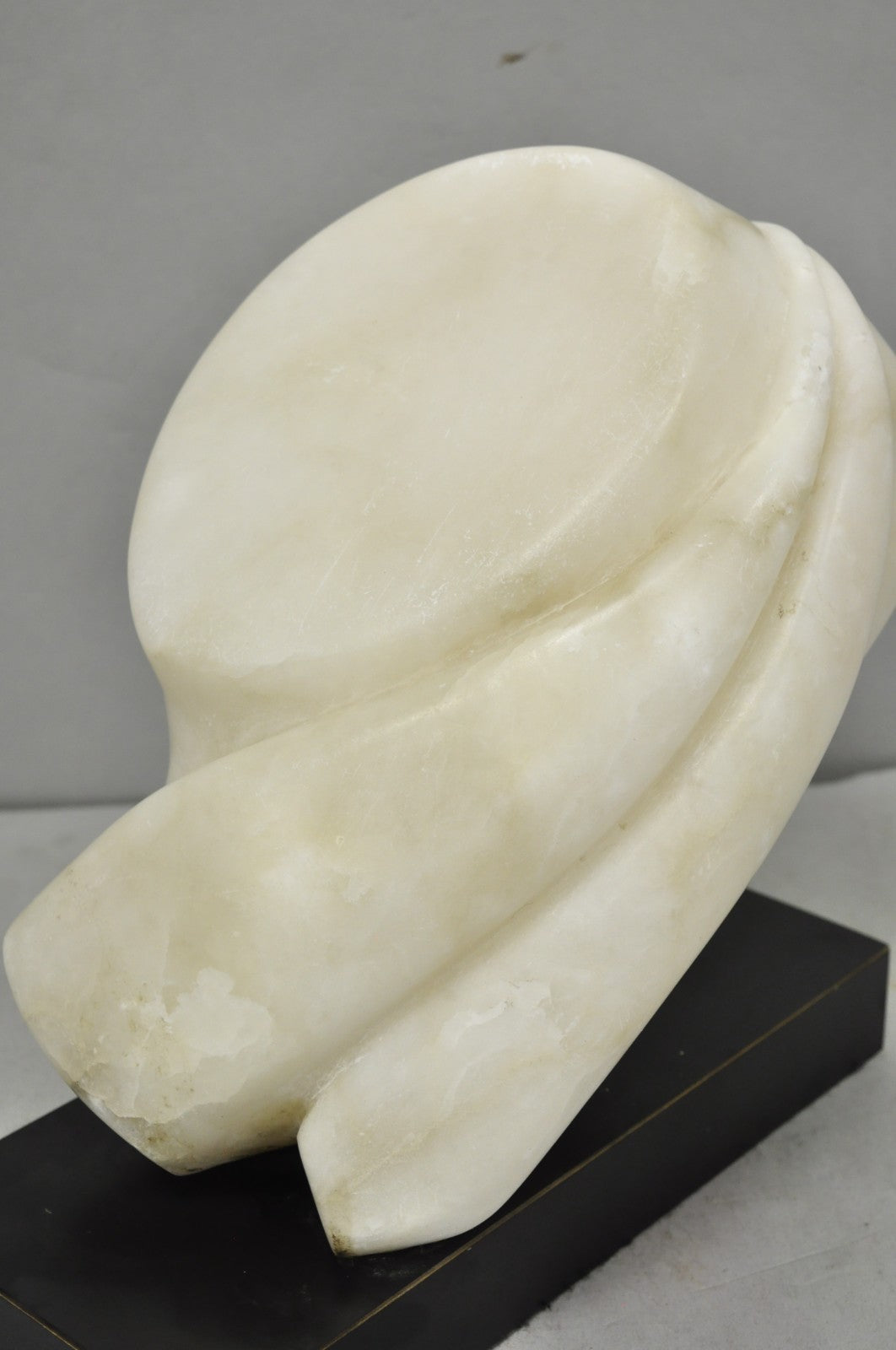 Vintage Modernist Abstract Carved Alabaster Marble Female Bust Figure Sculpture