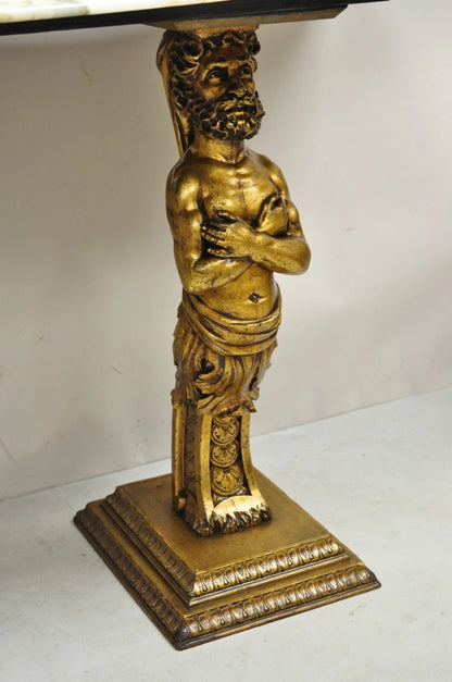 Vintage French Renaissance Victorian Style Gold Figural Marble Top Console Table