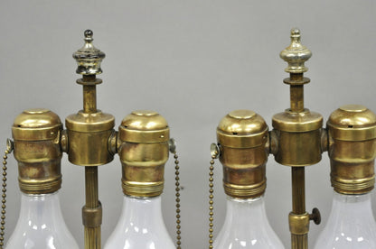 Antique French Victorian Paris Porcelain Coral Figural Painted Table Lamps, Pair