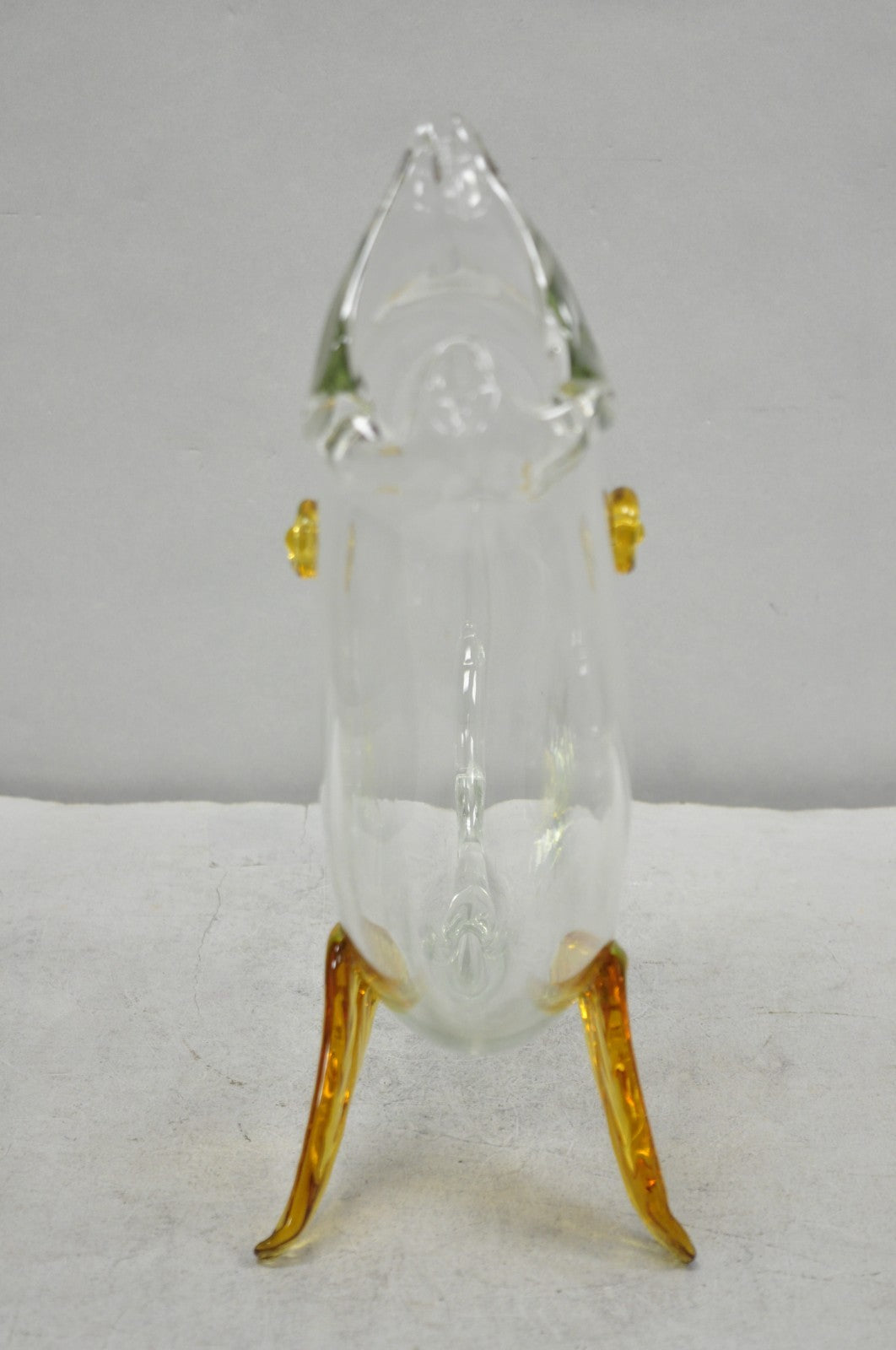 Vintage Mid Century Modern Blenko Style Amber Fin Blown Glass Fish Vase Bowl