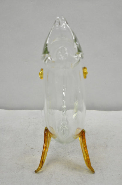 Vintage Mid Century Modern Blenko Style Amber Fin Blown Glass Fish Vase Bowl