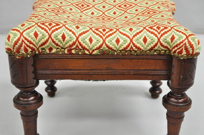 Antique Eastlake Victorian Shapely Footstool Ottoman with Turn Carved Legs