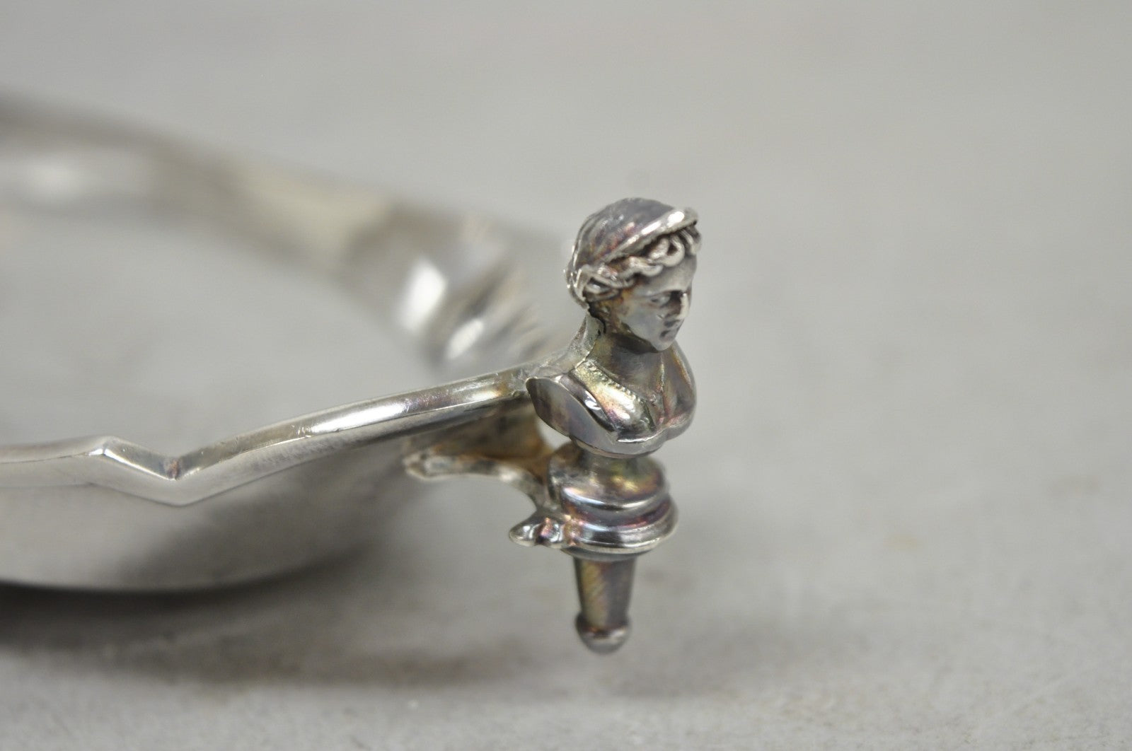 Antique French Renaissance Small Silver Plated Figural Twin Handle Trinket Dish