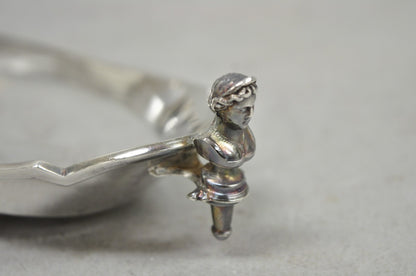 Antique French Renaissance Small Silver Plated Figural Twin Handle Trinket Dish