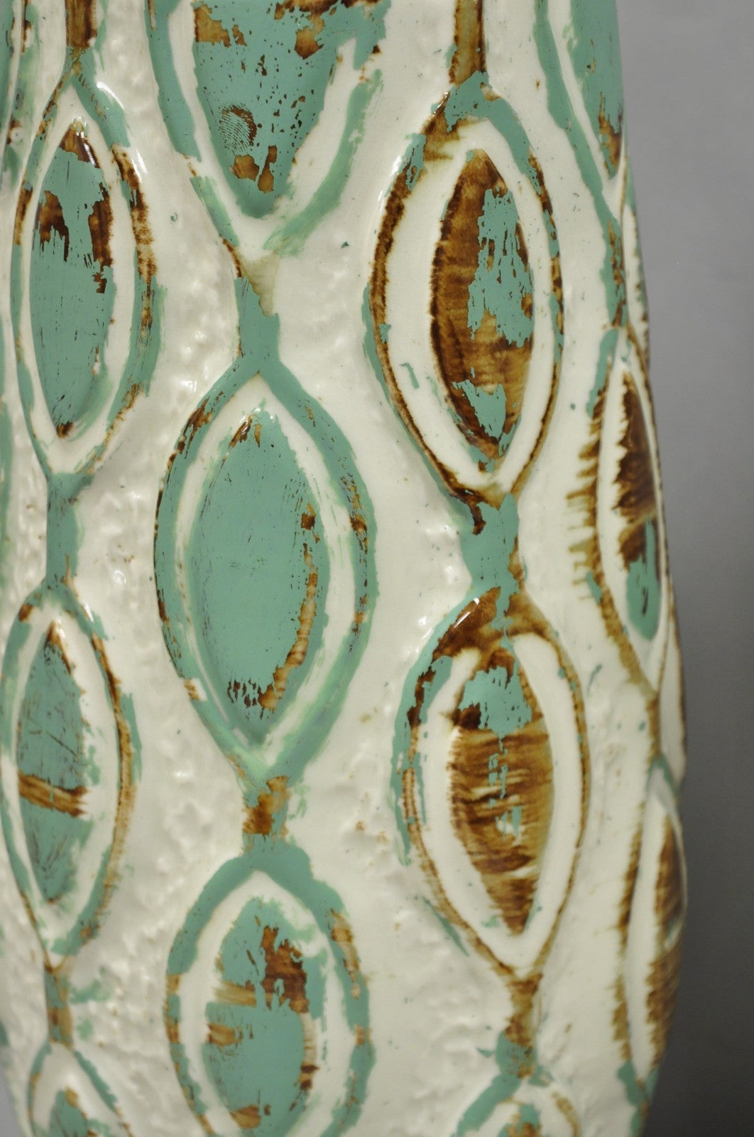 Vintage Mid Century Modern Turquoise Blue White Ceramic Pottery Table Lamp Pair