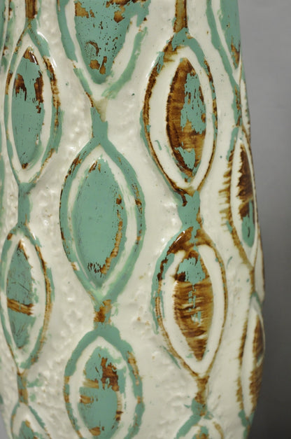 Vintage Mid Century Modern Turquoise Blue White Ceramic Pottery Table Lamp Pair