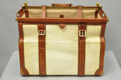 Vintage Dinoffer NY Italian Brown Leather & Vellum Parchment Gladstone Bag, Pair