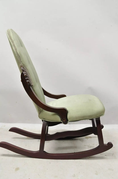 Vintage Children's Victorian Small Cherry Wood Green Rocking Chair Rocker