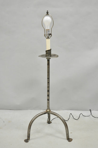 Vintage Spanish Gothic Hand Wrought Iron Candlestick Short Italian Floor Lamp