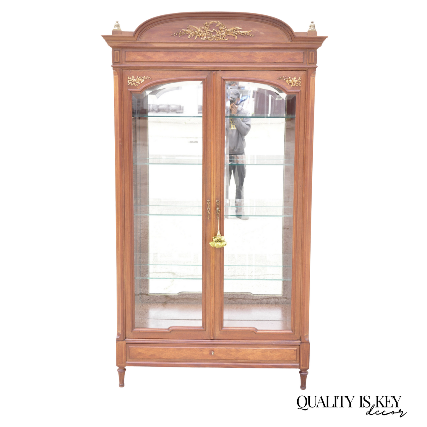 Antique French Louis XVI Style 94" Curio China Display Cabinet Bookcase w Bronze