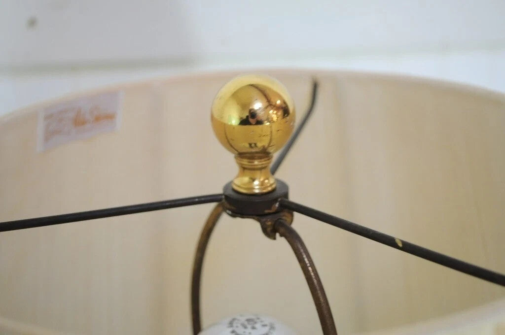 Vintage Queen Anne Style Solid Brass & Glass Occasional Floor Lamp Side Table