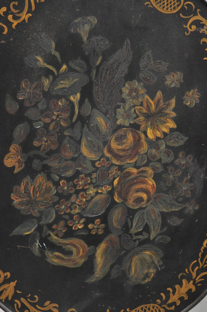 Antique French Victorian Tole Metal Hand Painted Floral Adjustable Firescreen