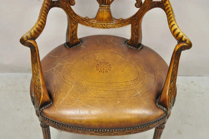 Theodore Alexander Neoclassical Regency Style Carved Mahogany Leather Arm Chair