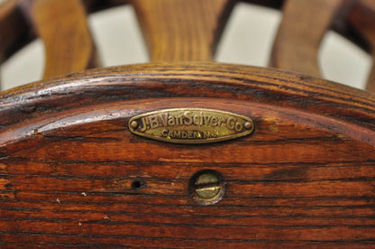 Antique JB Van Sciver Oak Wood Swivel Ship Captains Courthouse Bankers Arm Chair