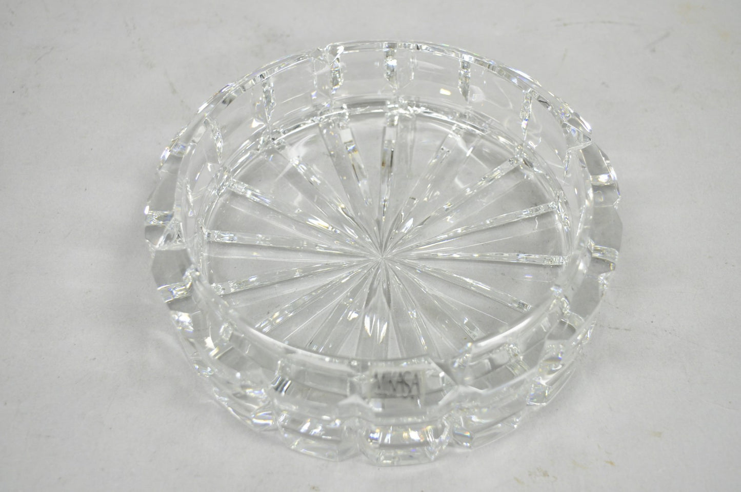 Vintage Highcrest by Mikasa Large 7" Leaded Crystal Glass Ashtray Cube Pattern