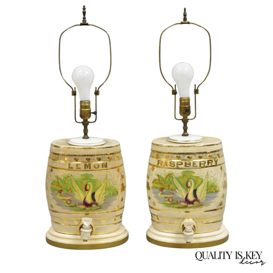 Antique Nichols Salford & Co Raspberry & Lemon Spirit Barrel Table Lamps a Pair