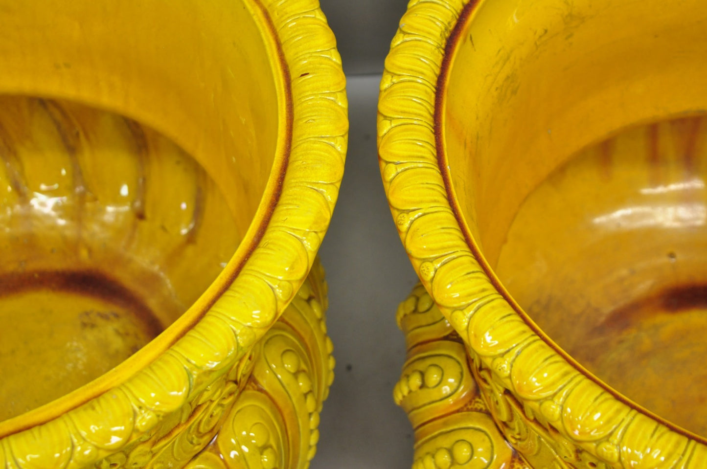 Burmantofts Faience Majolica English Regency Yellow Glazed Jardiniere Pot - Pair