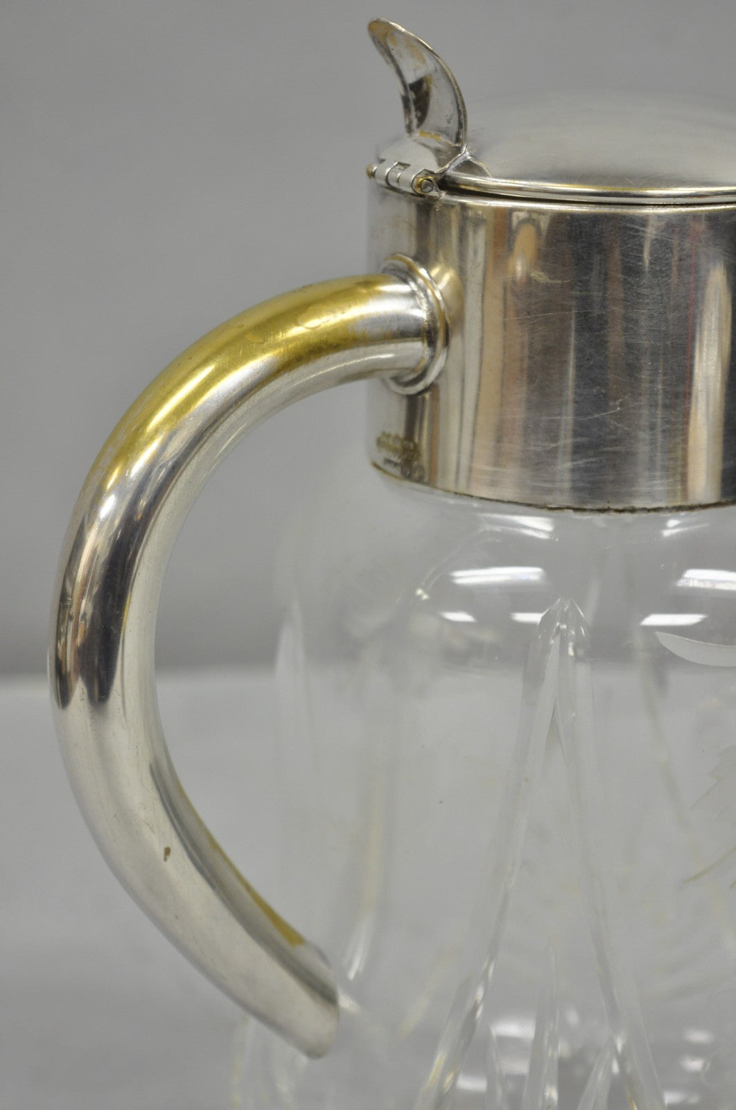 Antique Victorian German Silver Plated Cut Crystal Glass Lemonade Water Pitcher