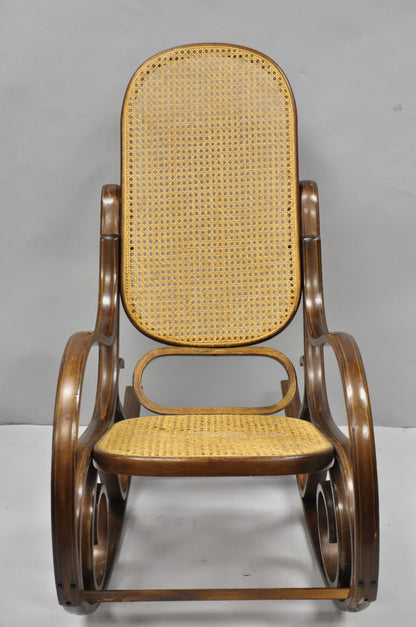 Vintage Mid Century Modern Thonet Style Bentwood & Cane Rocker Rocking Chair (C)