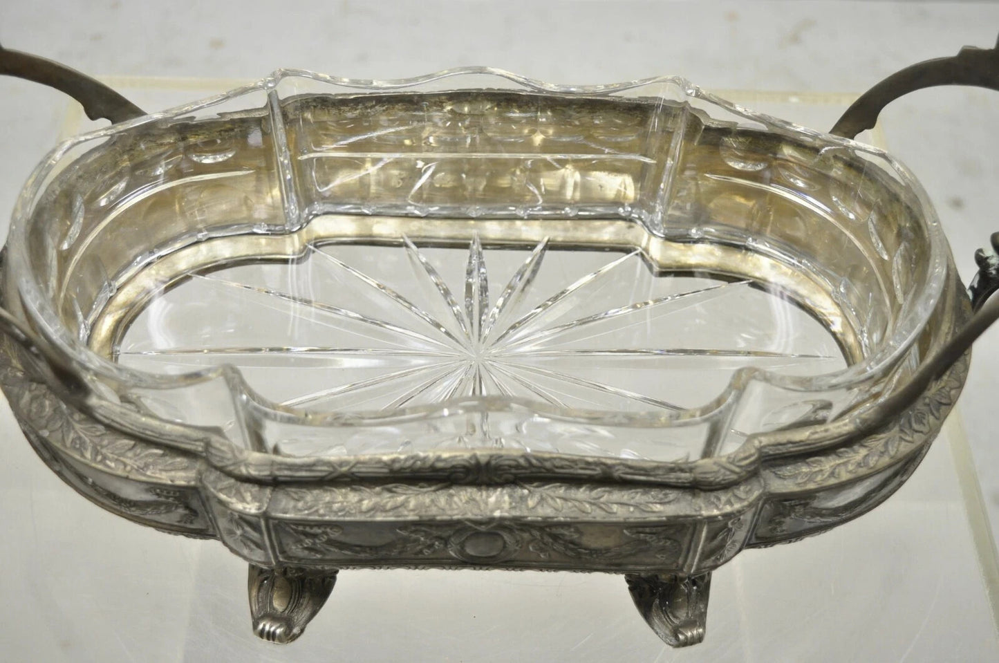 French Louis XVI Nickel Silver Plate Drape Design Centerpiece Bowl Dish Planter