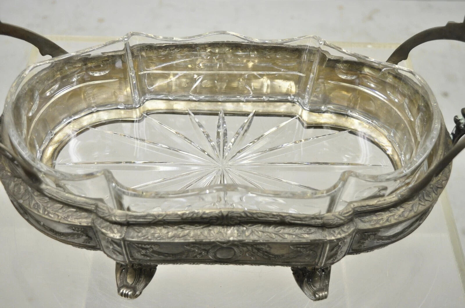 French Louis XVI Nickel Silver Plate Drape Design Centerpiece Bowl Dish Planter