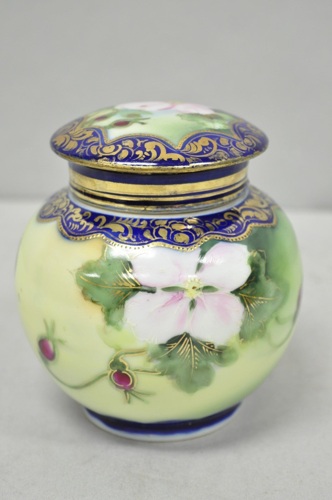 Antique I &EC Co Japan Hand Painted Porcelain Cobalt Blue Covered Ginger Jar