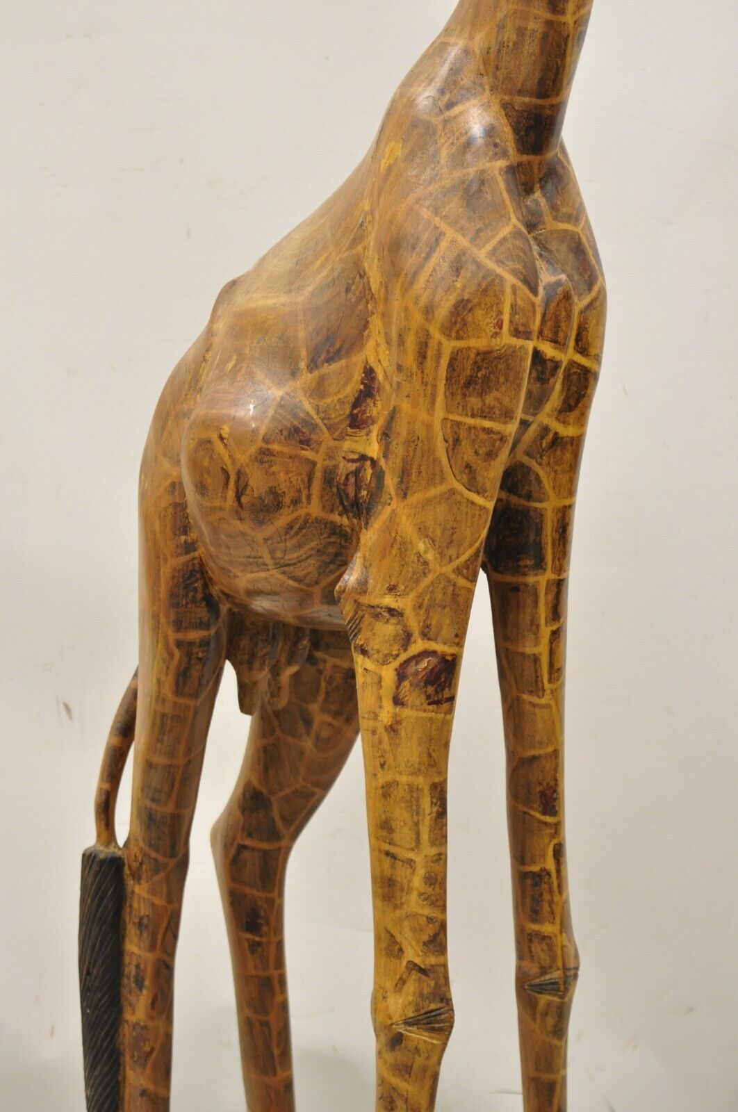 Vintage Solid Carved Wood 72” Tall African Safari Giraffe Statue Sculpture