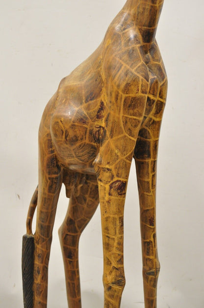 Vintage Solid Carved Wood 72” Tall African Safari Giraffe Statue Sculpture