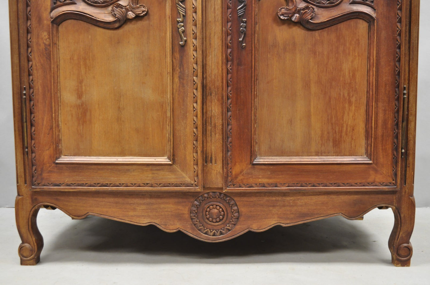 French Country Normandy France Carved Walnut Large Wardrobe Armoire Cabinet