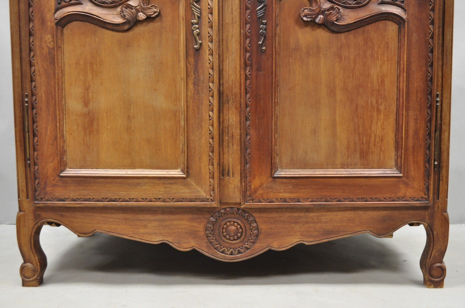 French Country Normandy France Carved Walnut Large Wardrobe Armoire Cabinet