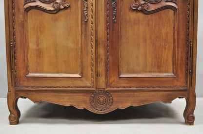 French Country Normandy France Carved Walnut Large Wardrobe Armoire Cabinet