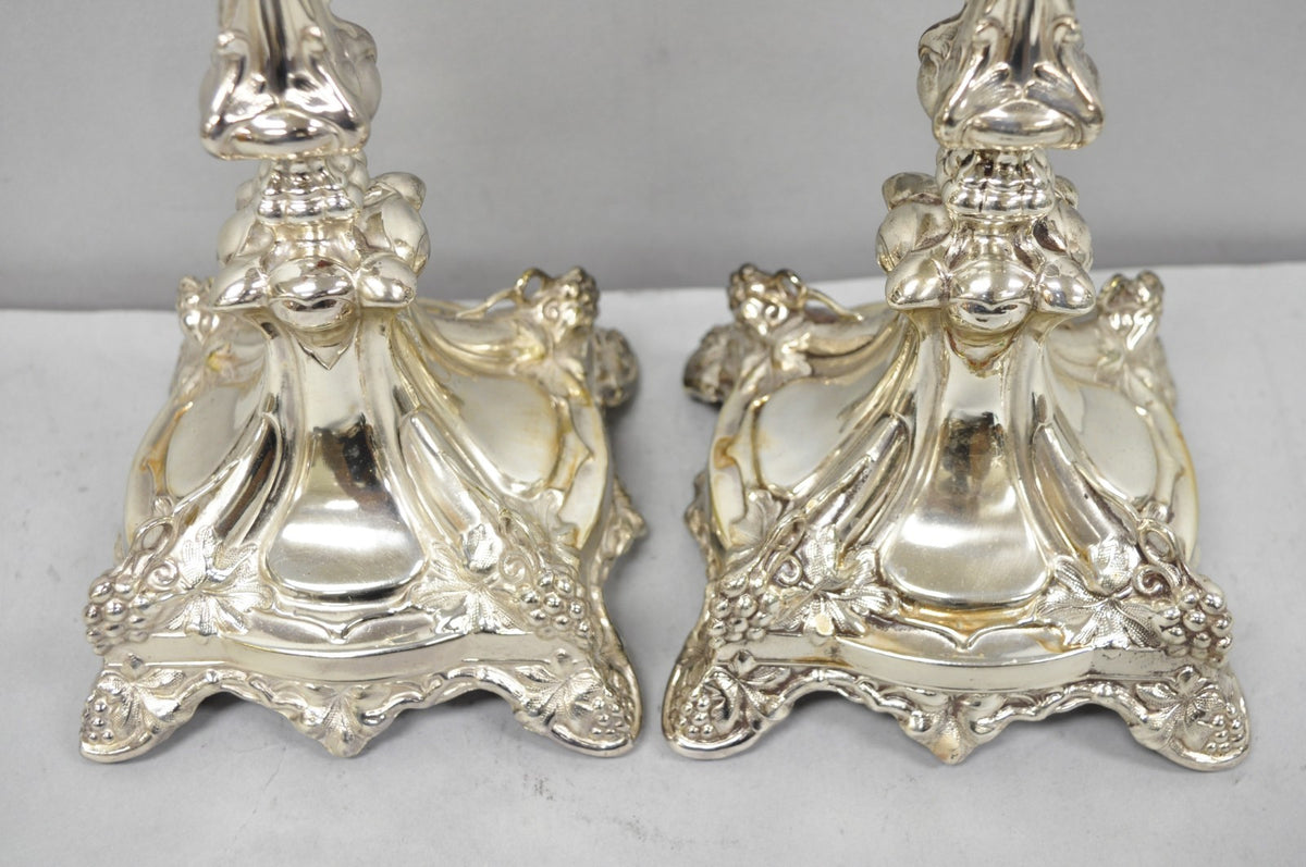 Antique Silver Plated Warsaw Imperial Russia 12" Candlestick Holders - a Pair