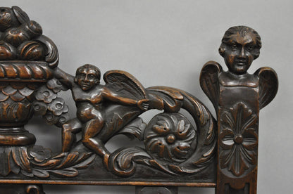 Antique Italian Renaissance Carved Walnut Throne Arm Chair w/ Winged Cherubs